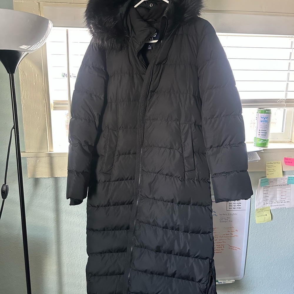 Lands' End Women's Black Puffer Coat with Fur Hood